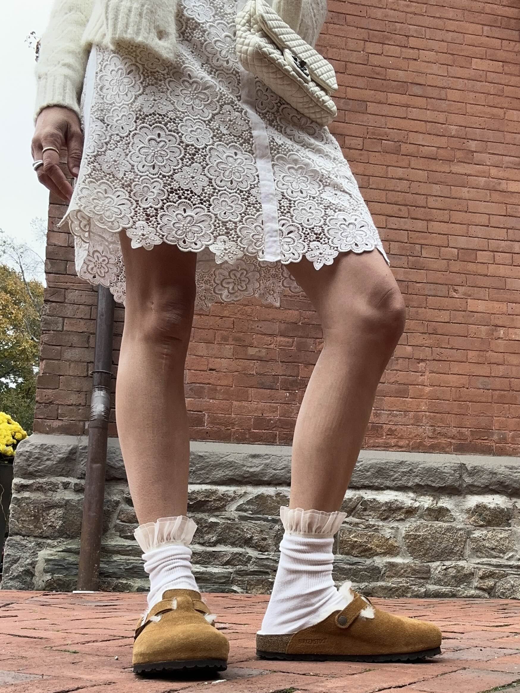 Julia Gall wearing birkenstock clog outfits