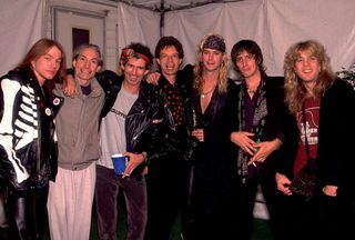 Guns N' Roses and The Rolling Stones backstage minus Slash