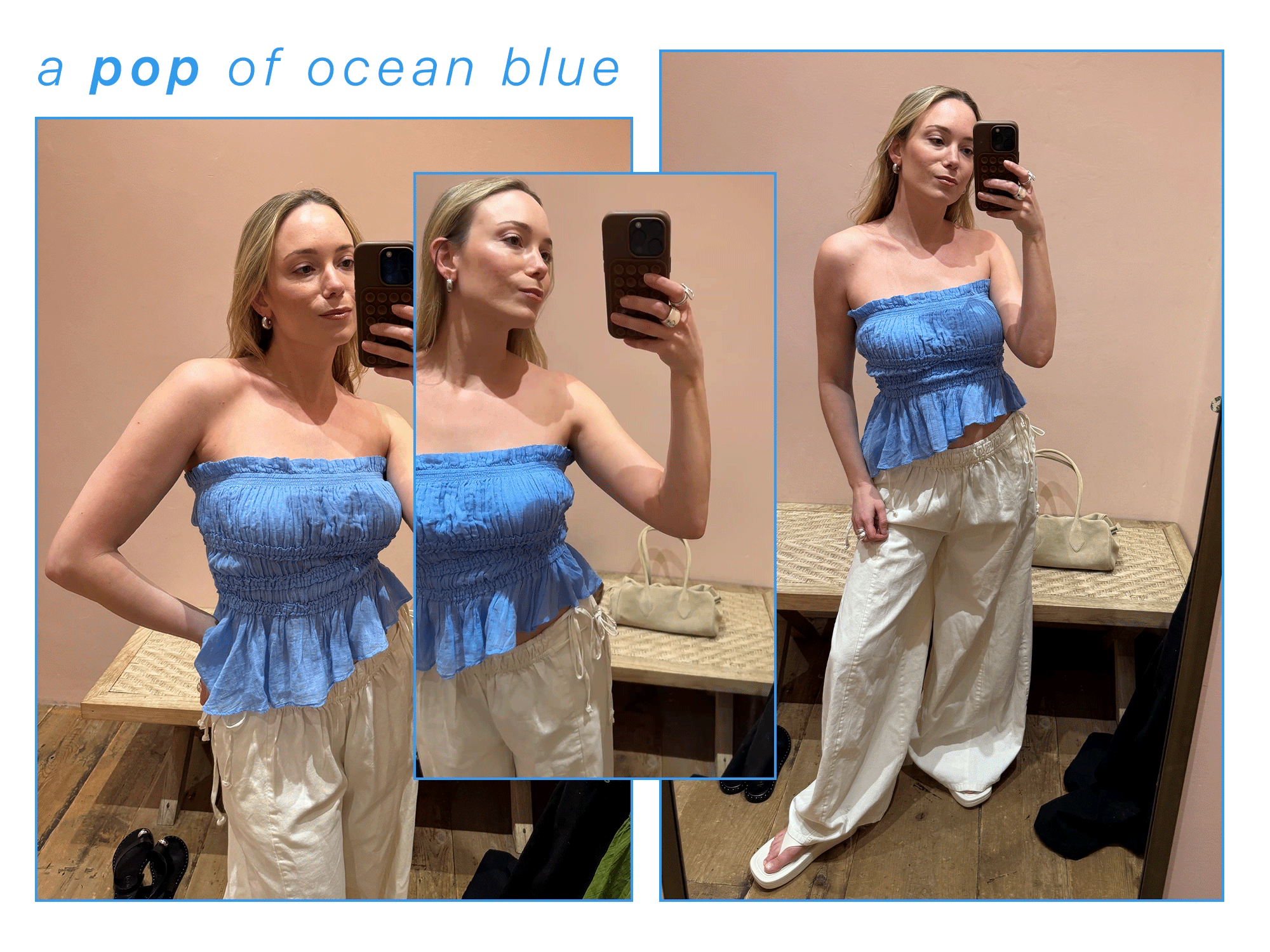 Collage and GIF of Michaela Bushkin in Free-est Outfit