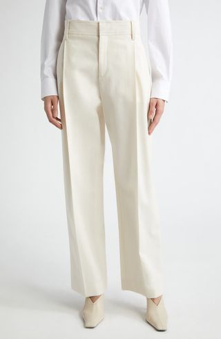 Pleat Front Stretch Wool Trousers