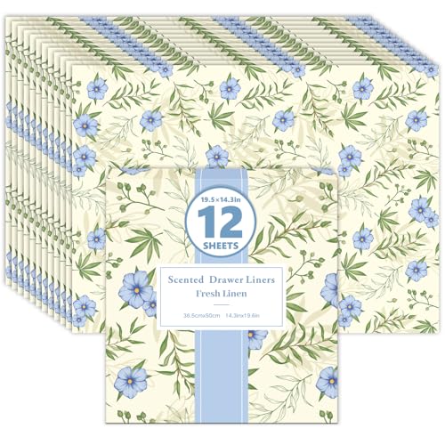 Scentorini Linen Scented Drawer Liners, Scent Paper Liners for Wardrobe, Bedroom, Closet, Shoe Cupboard 12 Sheets