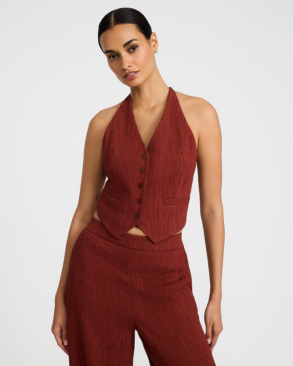 express, Textured Halter V-Neck Tie Back Blazer Vest