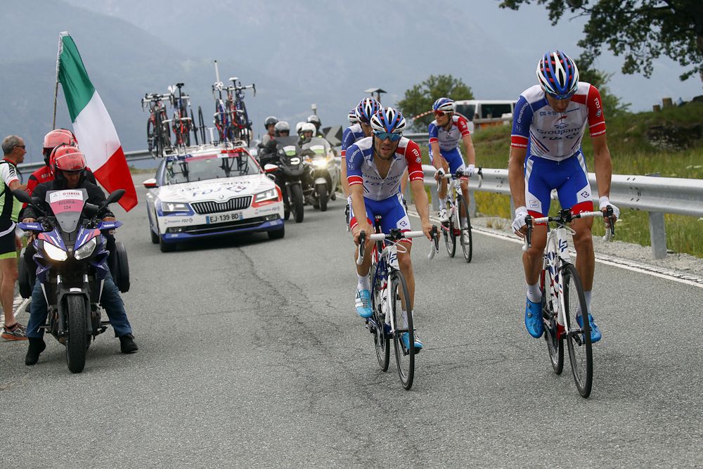 Thibaut Pinot struggles during stage 20 at the Giro d'Italia