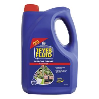 A blue bottle of Jeyes patio cleaner