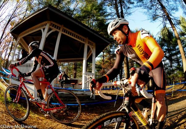 Riders round the gazebo mid-race