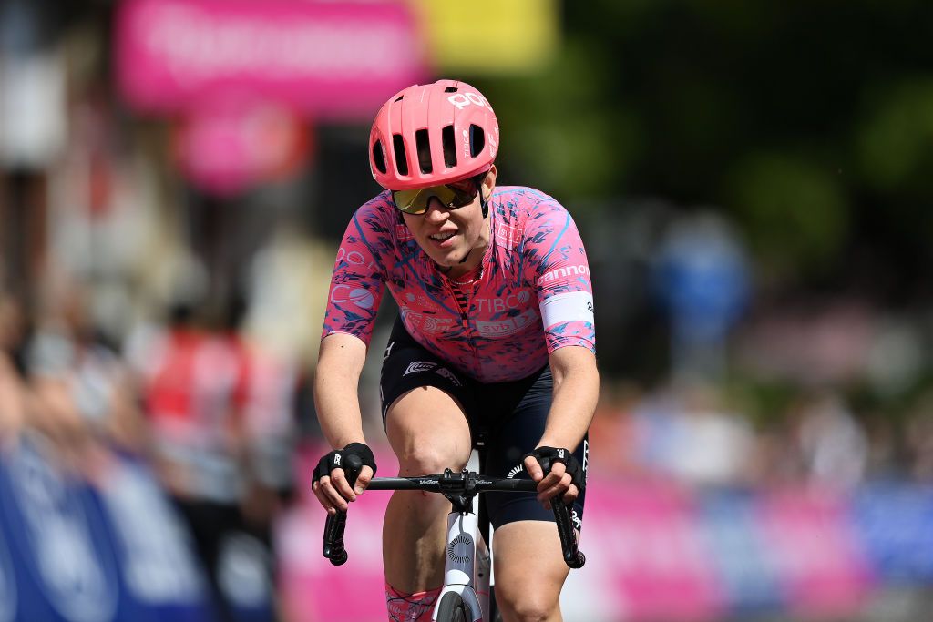 MALDON ENGLAND MAY 27 Kristabel DoebelHickokn of United States and Team EF Education Tibco Svb crosses the finish line during the 5th RideLondon Classique 2022 Stage 1 a 1365km stage from Maldon to Maldon RideLondon UCIWWT on May 27 2022 in Maldon England Photo by Justin SetterfieldGetty Images