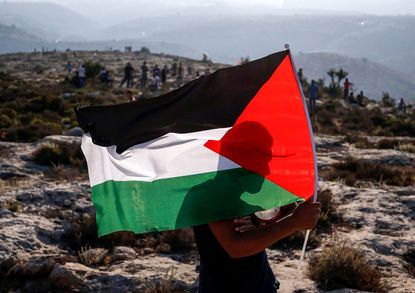 A man holding a Palestinian flag.