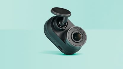One of the best front and rear dash cams from Garmin on a blue background