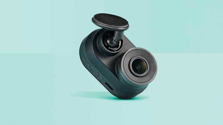 One of the best front and rear dash cams from Garmin on a blue background
