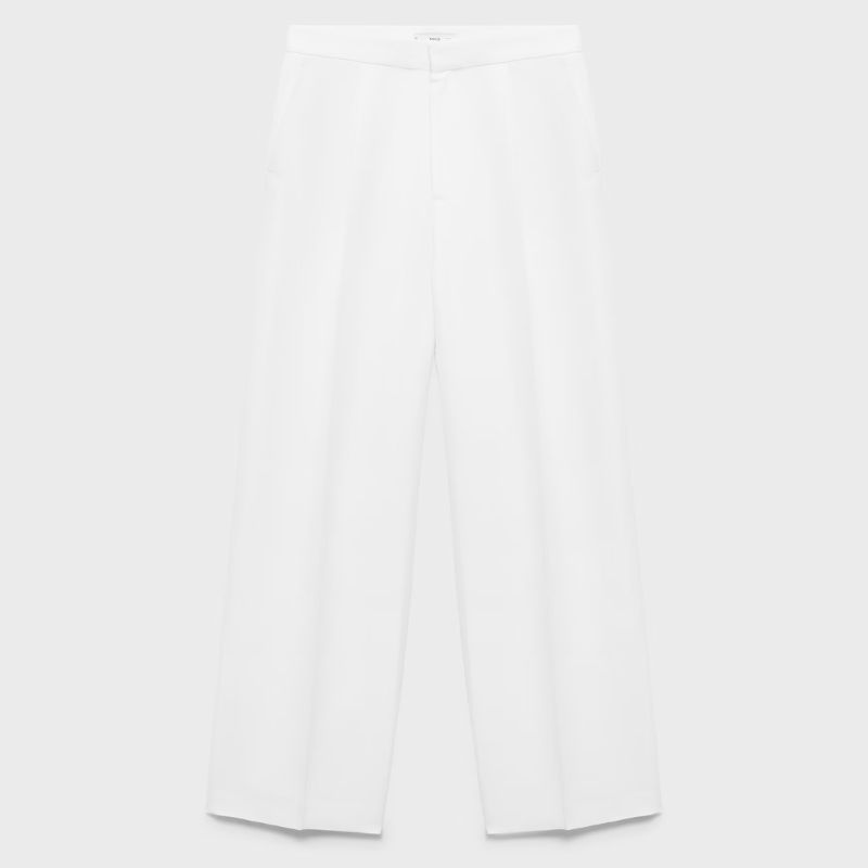 white linen wide leg suit trousers
