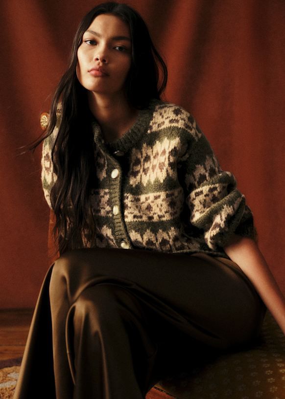 Thomas Cardigan - Sézane X Baziszt - Khaki Jacquard - Alpaca - Sézane