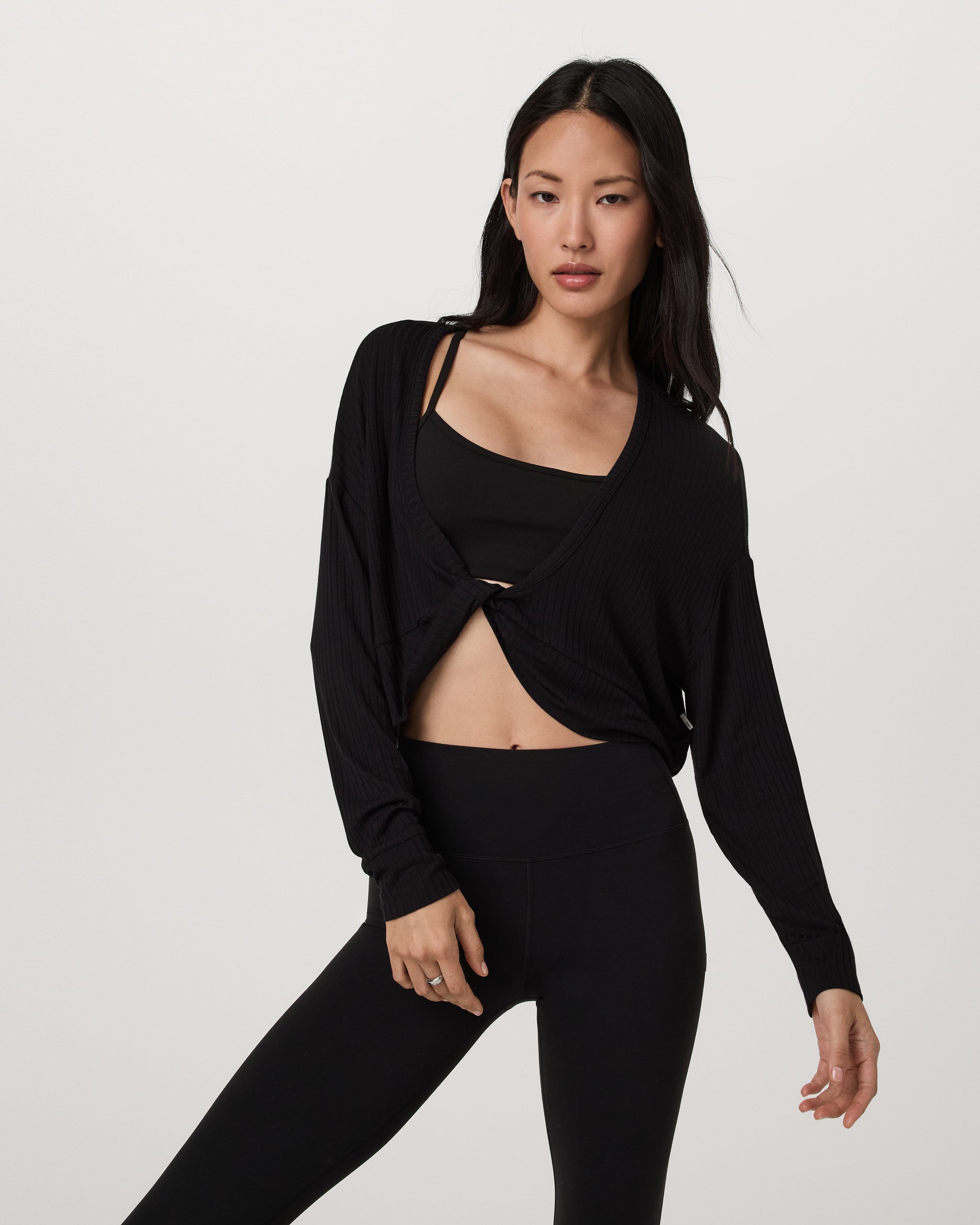Long Sleeve Twist Top - Black - Xxs
