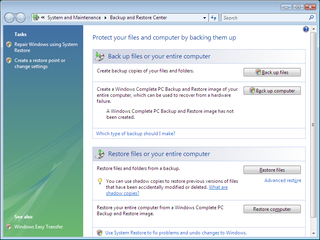 Start Windows Backup And Restore