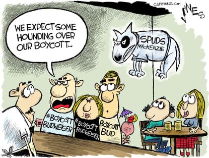 Political Cartoon U.S. Budweiser Boycott ghost Spuds MacKenzie