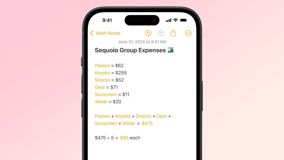 Notes with Math Notes Feature in iOS 18 on iPhone