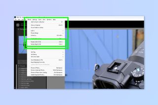 A screenshot showing how to rotate an image in Adobe Lightroom