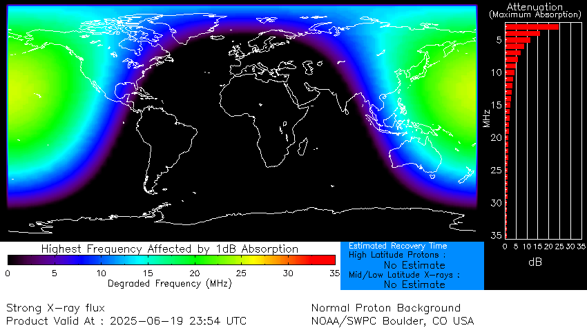 map showing short wave radio blackouts over the Pacific Ocean after the solar flare eruption.