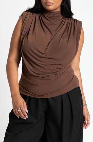 Ruched Mock Neck Sleeveless Top