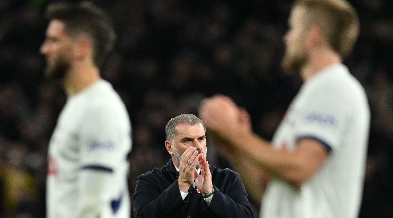 Tottenham manager Ange Postecoglou applauds the fans after his side&#039;s defeat to Chelsea in November 2023.