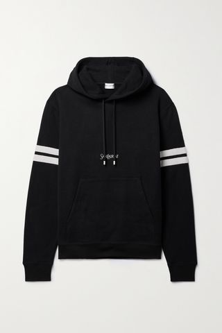 Striped embroidered cotton-jersey hoodie