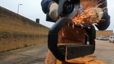 Angle grinder sparking during an attack on a the hiplok DX1000 angle grinder resistant lock