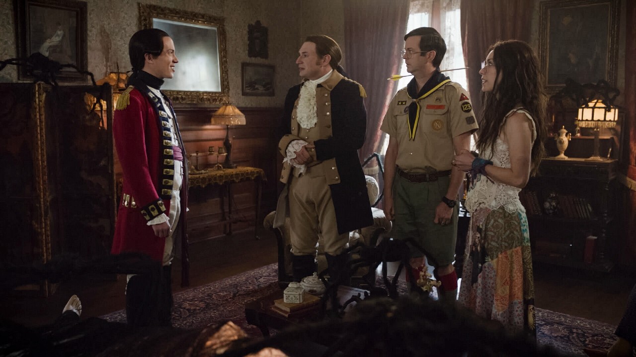 From left to right:  John Hartman as Nigel Chessum, Brandon Scott Jones as Isaac, Richie Moriarty as Pete, and Sheila Carrasco as Flower.