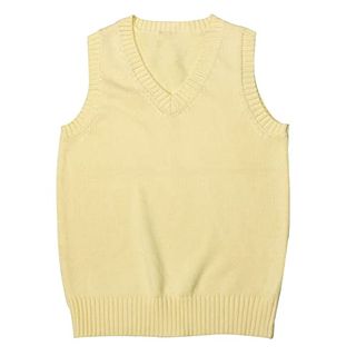 Jinghuiyue Women’s V Neck Sweater Vest School Uniform Solid Color Sleeveless Knit Sweaters Pullover Tank Tops（light Yellow-L）