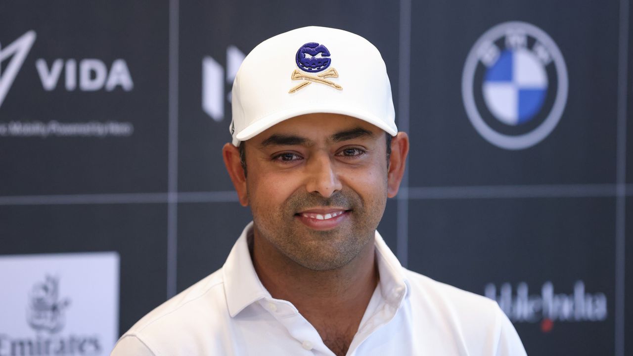 Anirban Lahiri smiles during a press conference in 2024