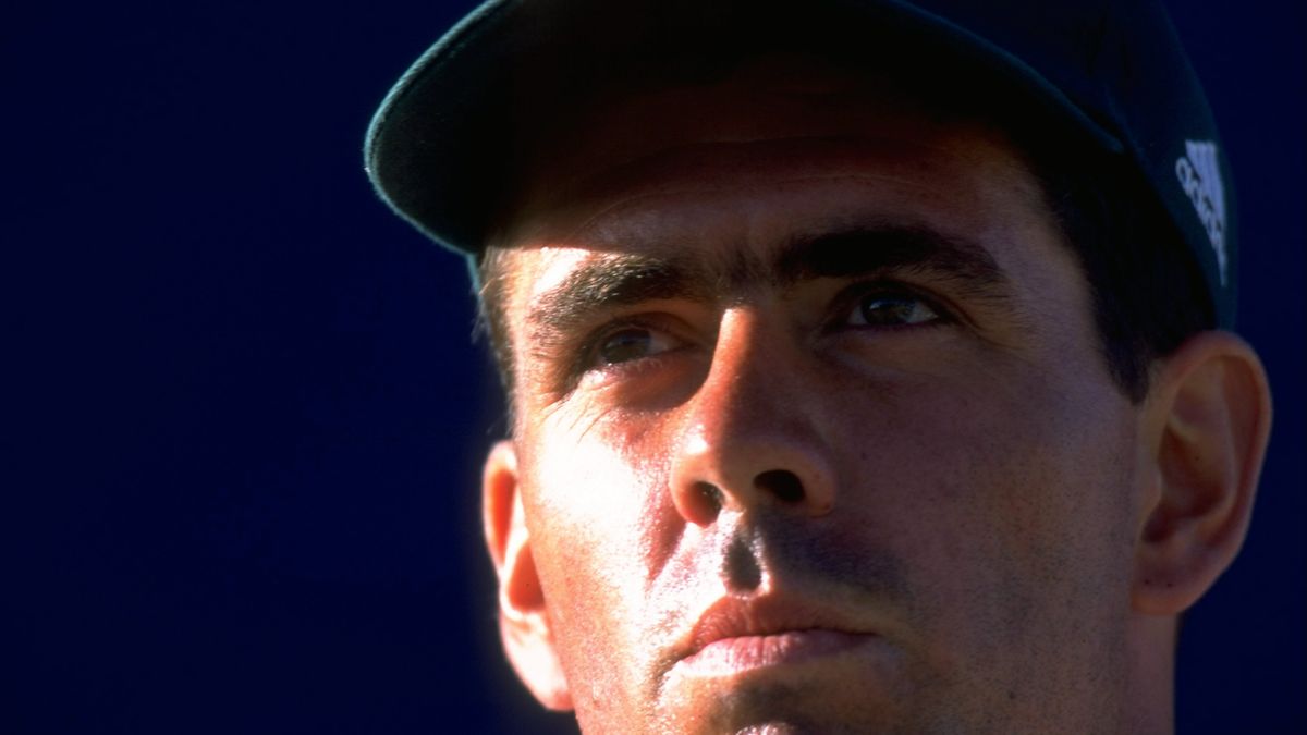 Hansie Cronje&#039;s face close-up during a test against Australia in 1998