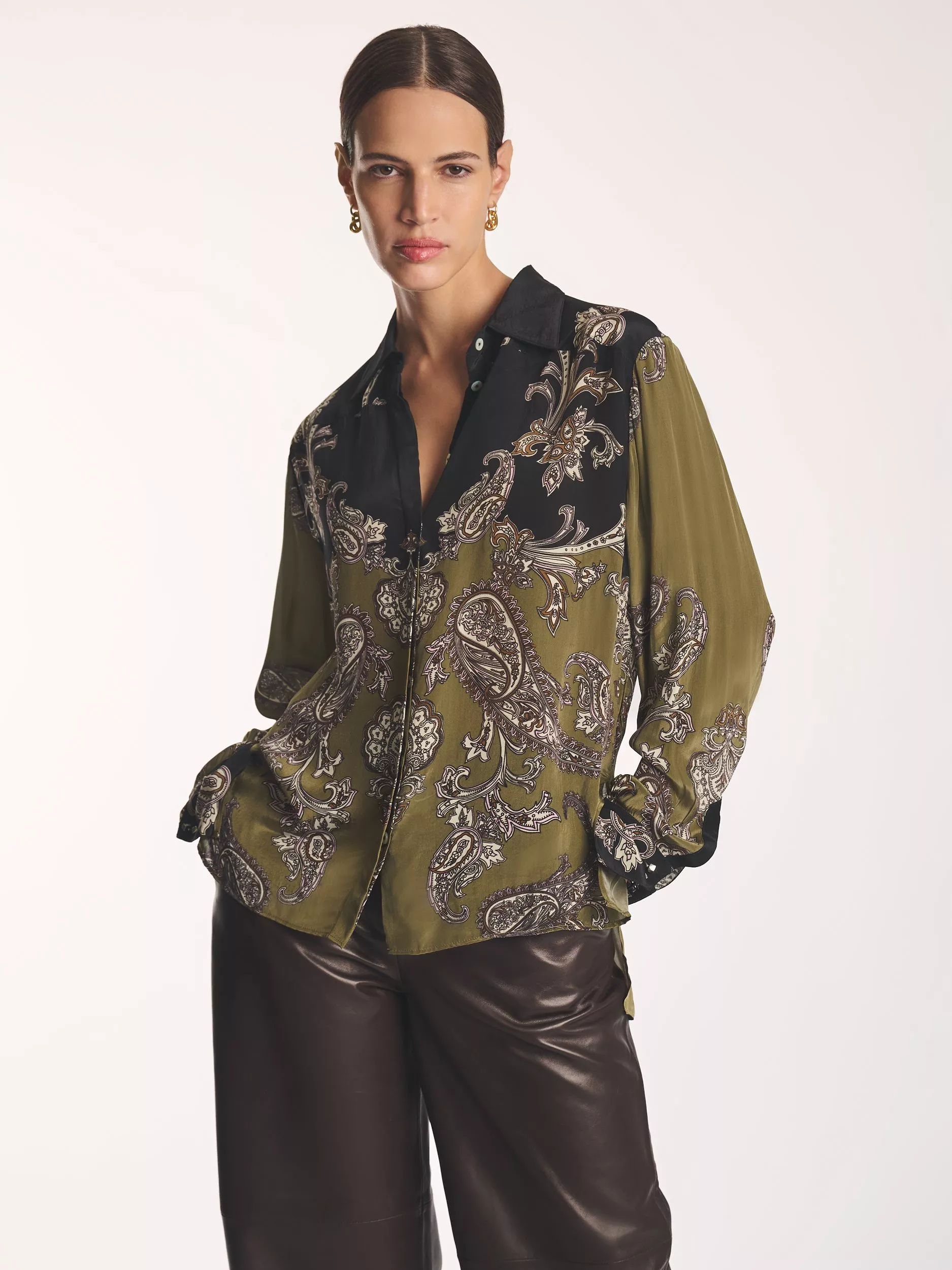 Amanda Wakeley Paisley Print Blouse, Olive/black