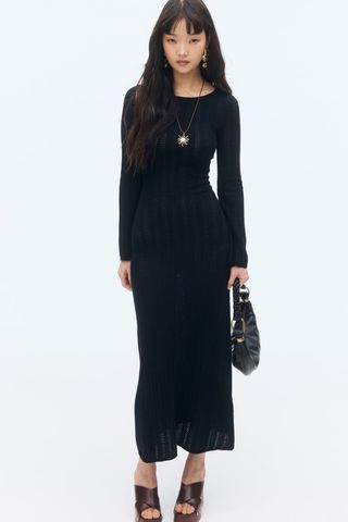 Open-Back Pointelle-Knit Dress