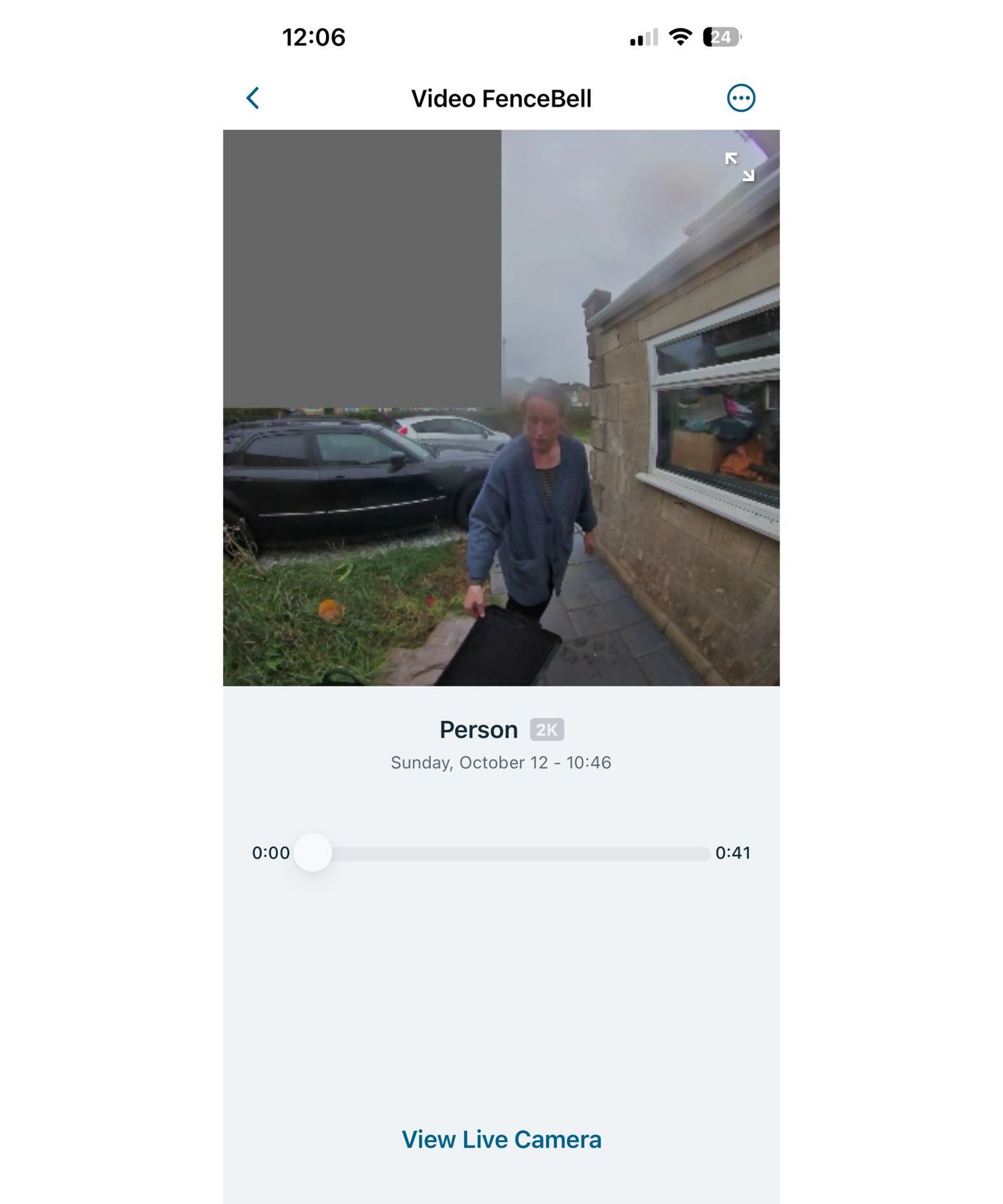 Screen shot of motion detection in the Arlo Secure app, showing person approaching the camera