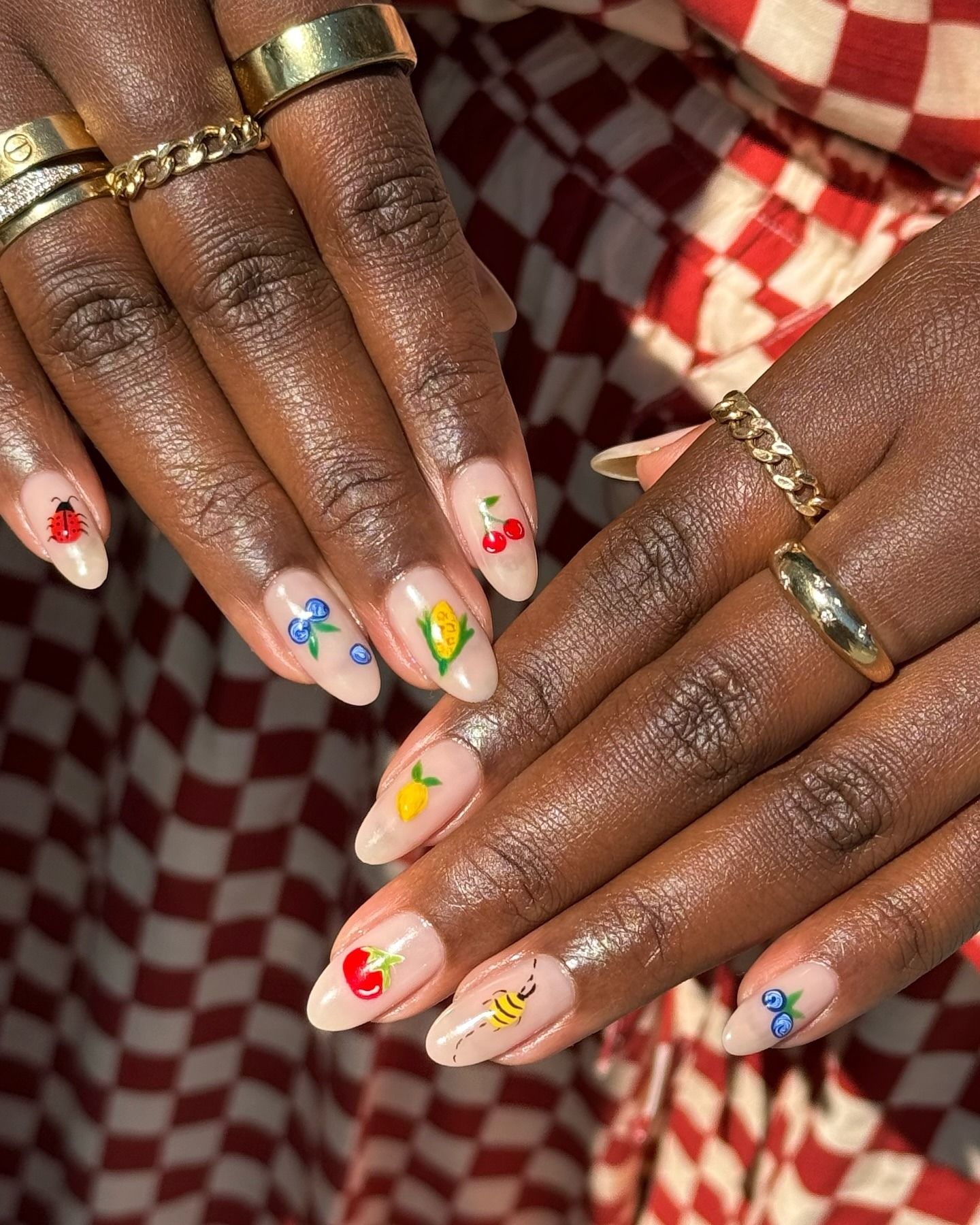 Woman with mini nail art.