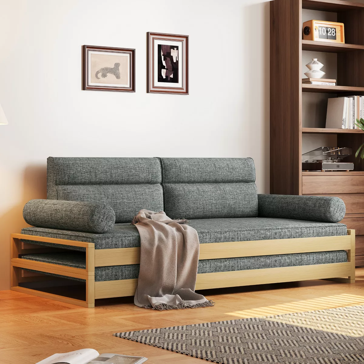 Luck Live 82.67 In. Futon Sleeper Sofa Stackable Sofa Bed, Removable and Washable Cotton and Linen Fabric