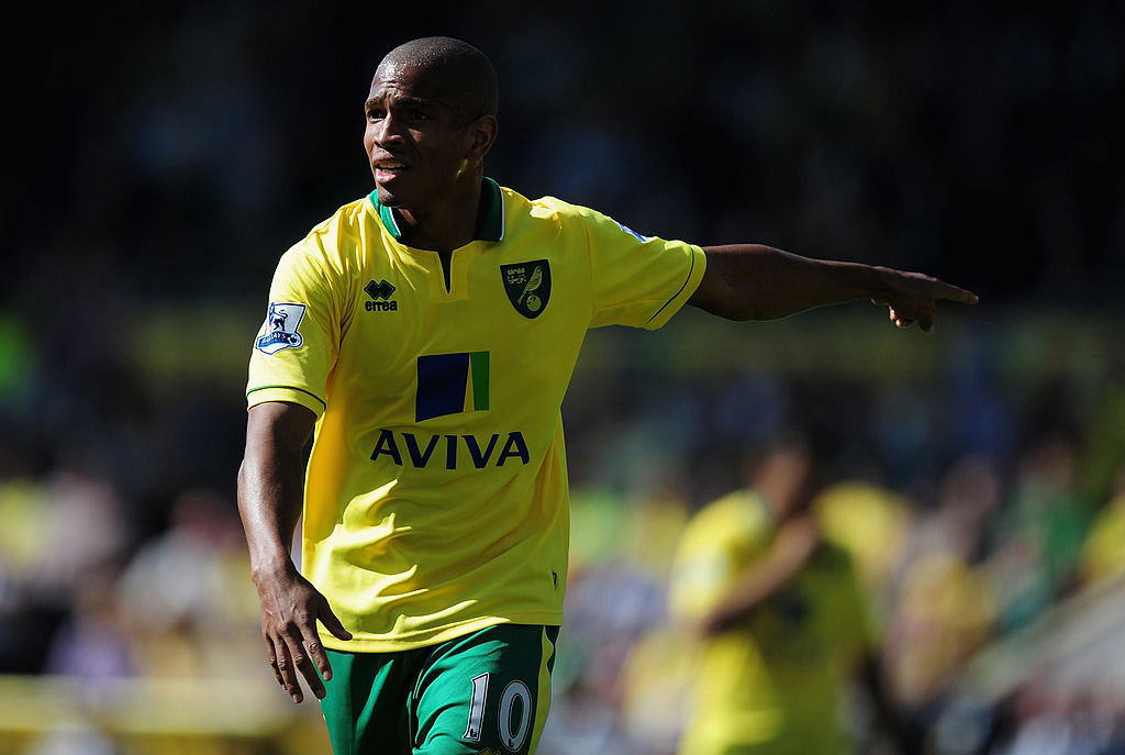 Simeon Jackson of Norwich City in action during the Barclays Premier League match between Norwich City and West Ham United at Carrow Road on September 15, 2012 in Norwich, England.