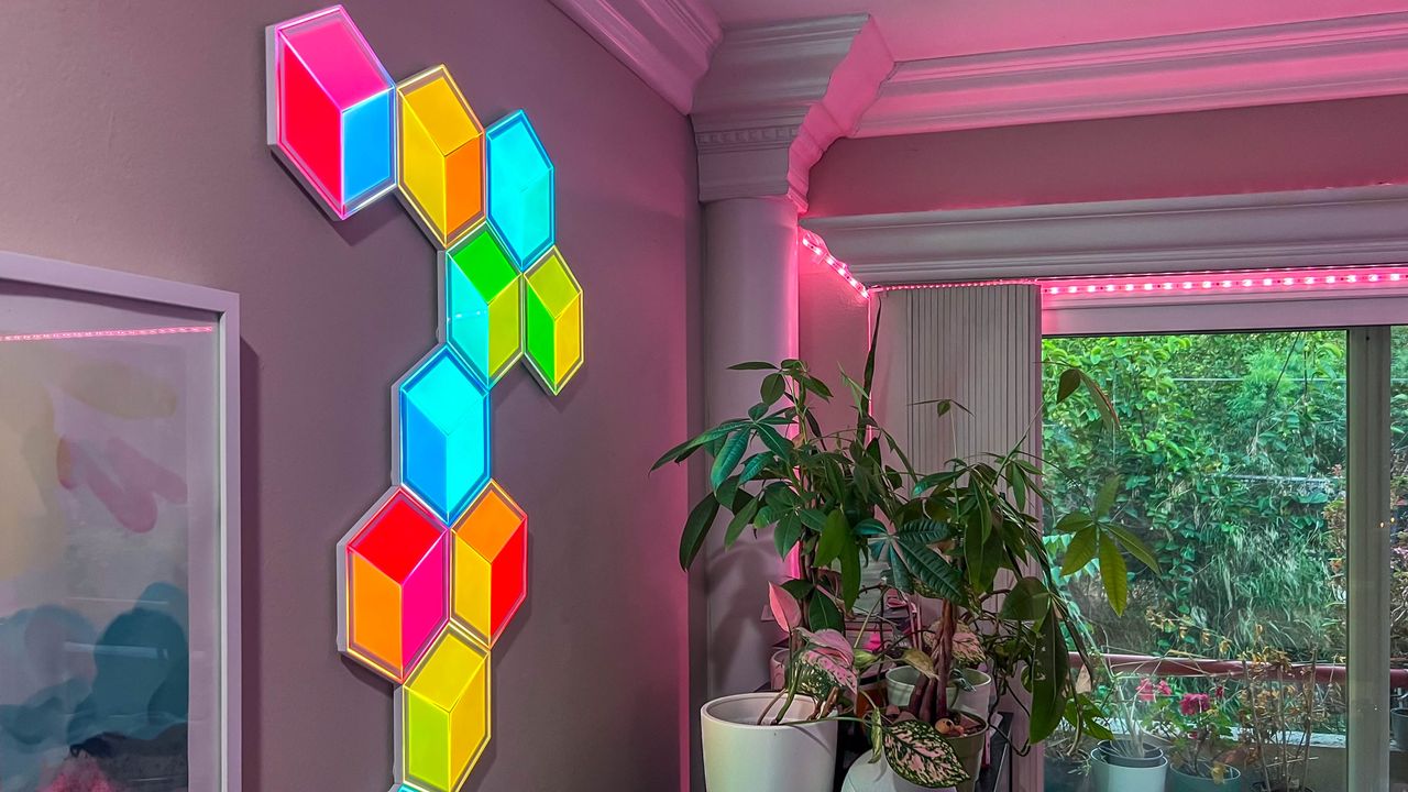 Govee Glide Hexagon Light Panels Ultra in the author's living room during testing