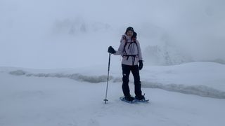 Julia Clarke snowshoeing on a glacier