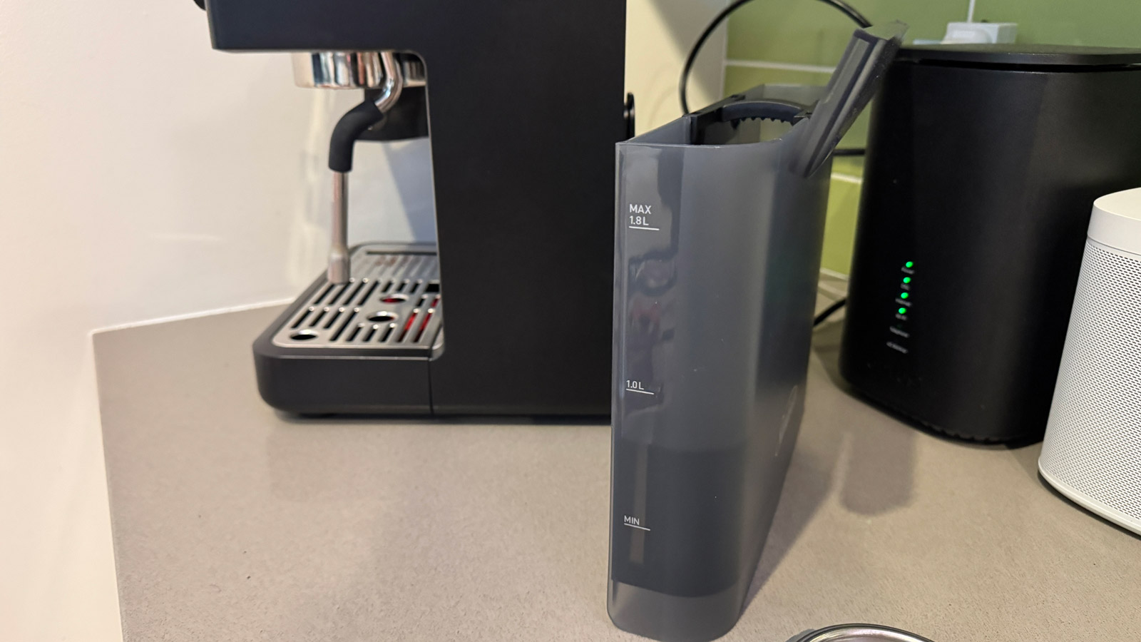 The water tank of the Sunbeam Origins Classic Espresso Machine removed from its holding