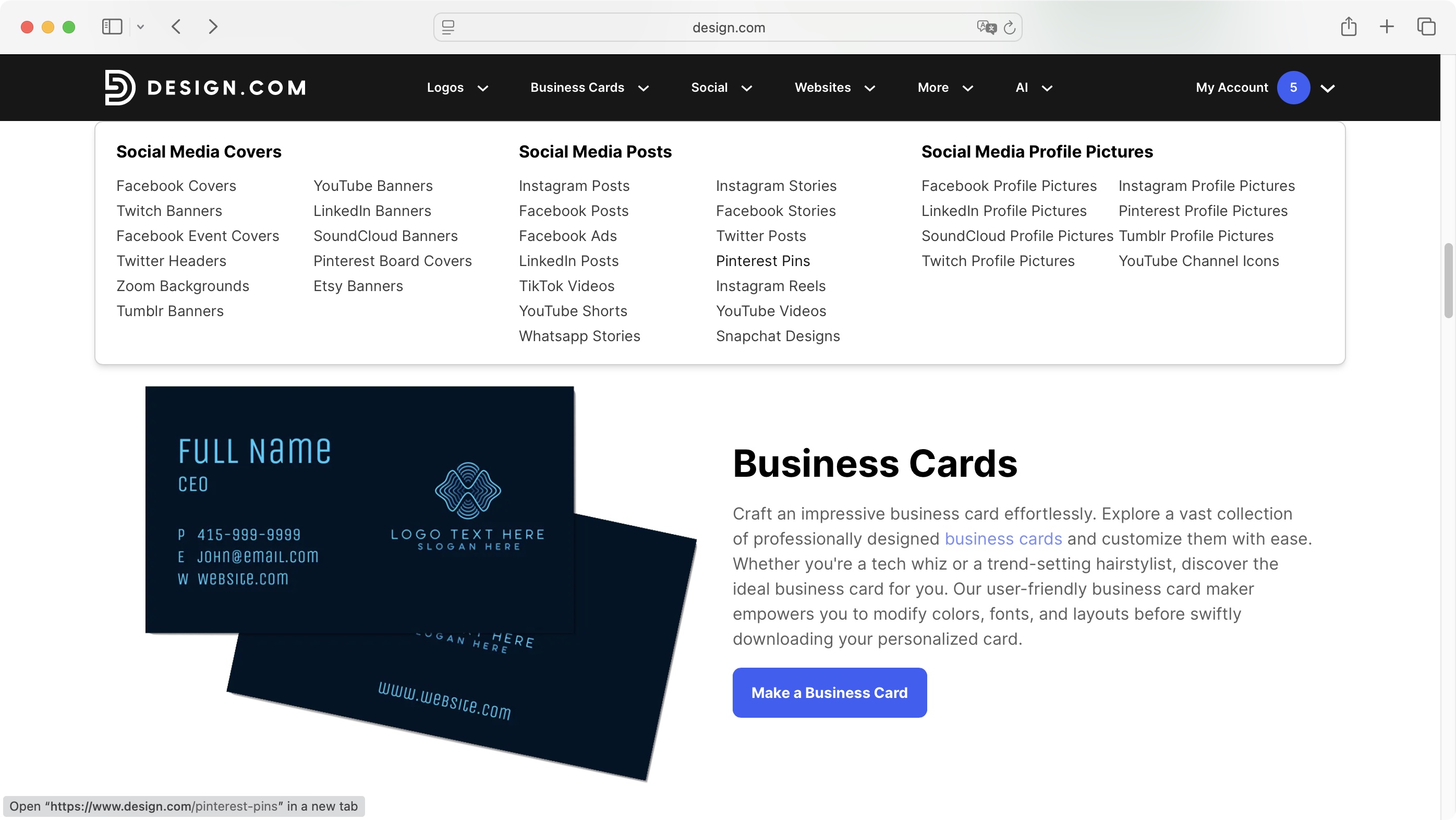 Design.com interface during our review
