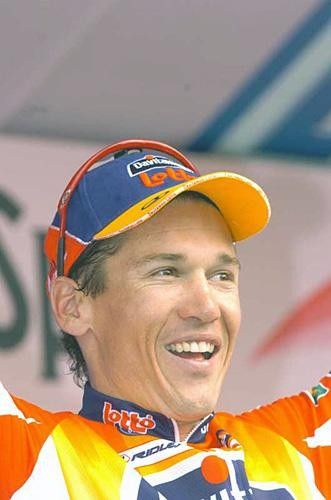 Robbie McEwen on the podium