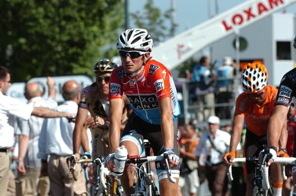 A none-to-happy Frank Schleck rolls in.
