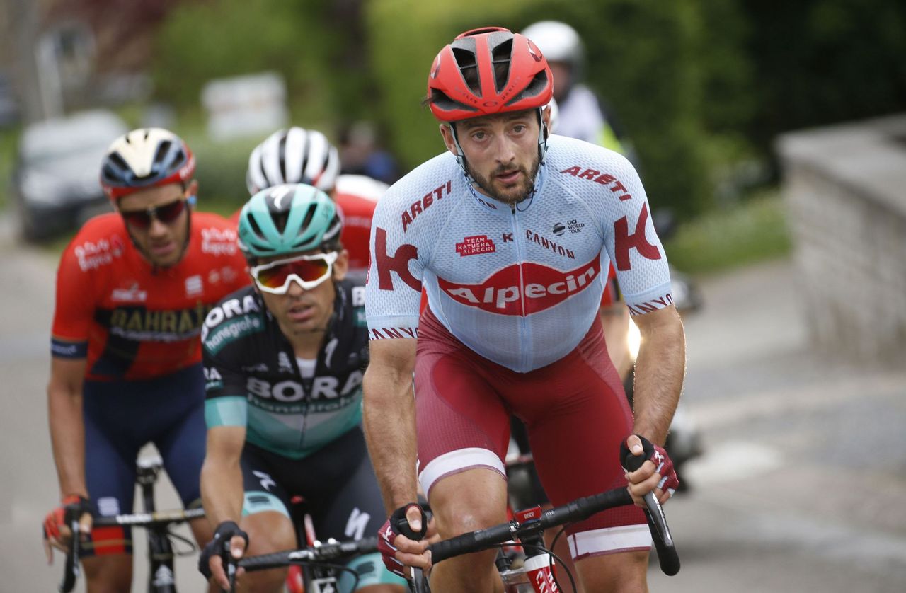 Nathan Haas (Katusha-Alpecin) leads the break at Fleche Wallonne.