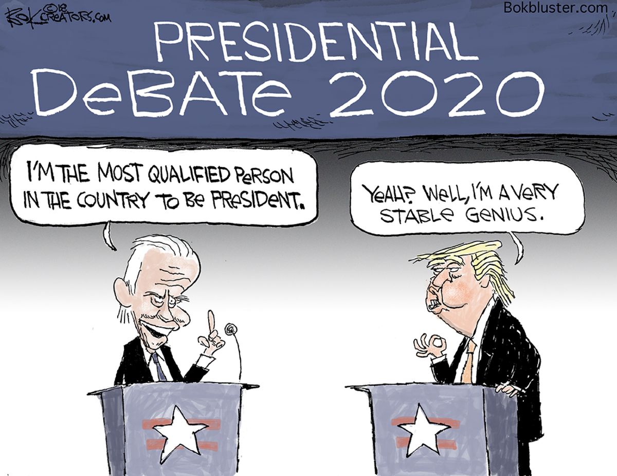 Political cartoon U.S. 2020 presidential debate Joe Biden most