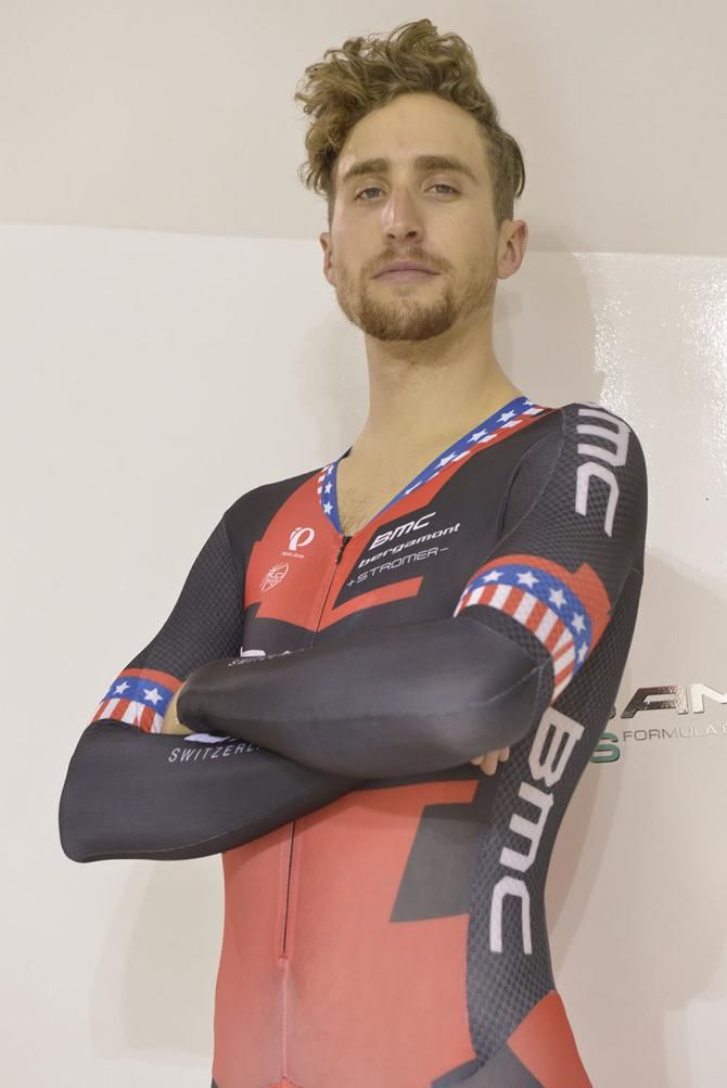 Taylor Phinney (BMC) at the wind tunnel testing facility in Brackley