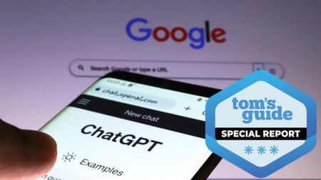 ChatGPT on phone with Google logo in background