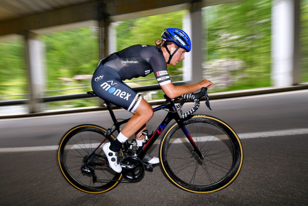 CASCATE DEL TOCE ITALY JULY 05 Maria Vittoria Sperotto of Italy and AR Monex Womens Pro Cycling Team during the 32nd Giro dItalia Internazionale Femminile 2021 Stage 4 a 112km Individual Time Trial from Fondovalle to Cascate Del Toce 1714m ITT GiroDonne UCIWWT on July 05 2021 in Cascate Del Toce Italy Photo by Luc ClaessenGetty Images