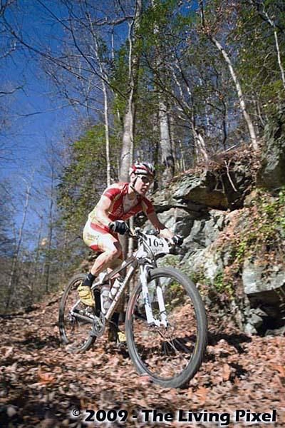 A rider near some rocks on Daniel Ridge.