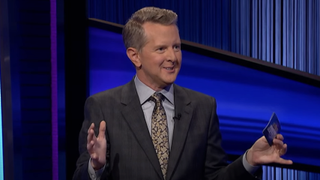 Ken Jennings smiling while hosting Celebrity Jeopardy