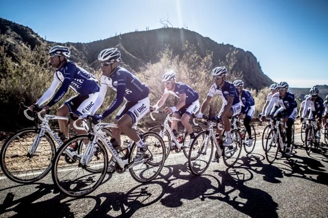 The team heads out under the clear Arizona skies