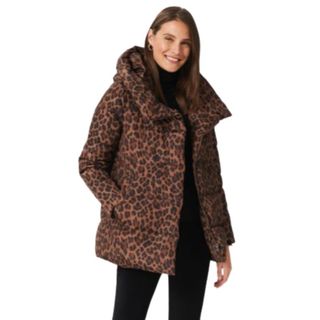 leopard print puffer coat